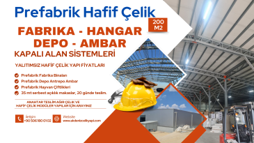 200 m2 PREFABRİK HAFİF ÇELİK YALITIMSIZ DEPO FİYATLARI